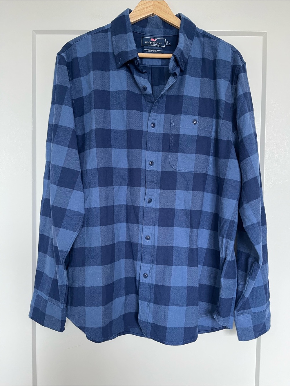 Vineyard Vines Men's Navy and Light Blue Check Button-Down Shirt